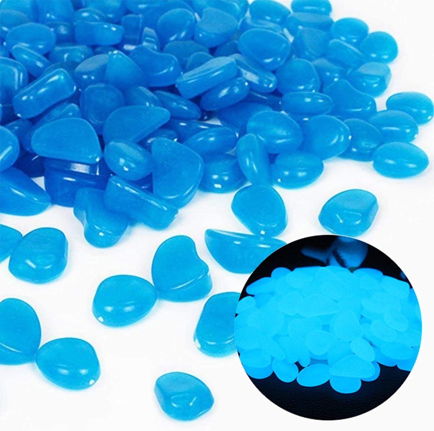 Aquarium Plant Ornament - Fish Tank Rocks Glow Blue Pebbles